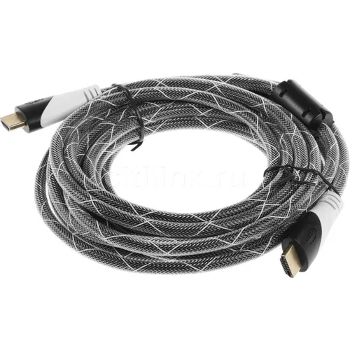 Кабель аудио-видео HDMI (m) - HDMI (m), ver 1.4, 5м, GOLD, ф/фильтр, серый