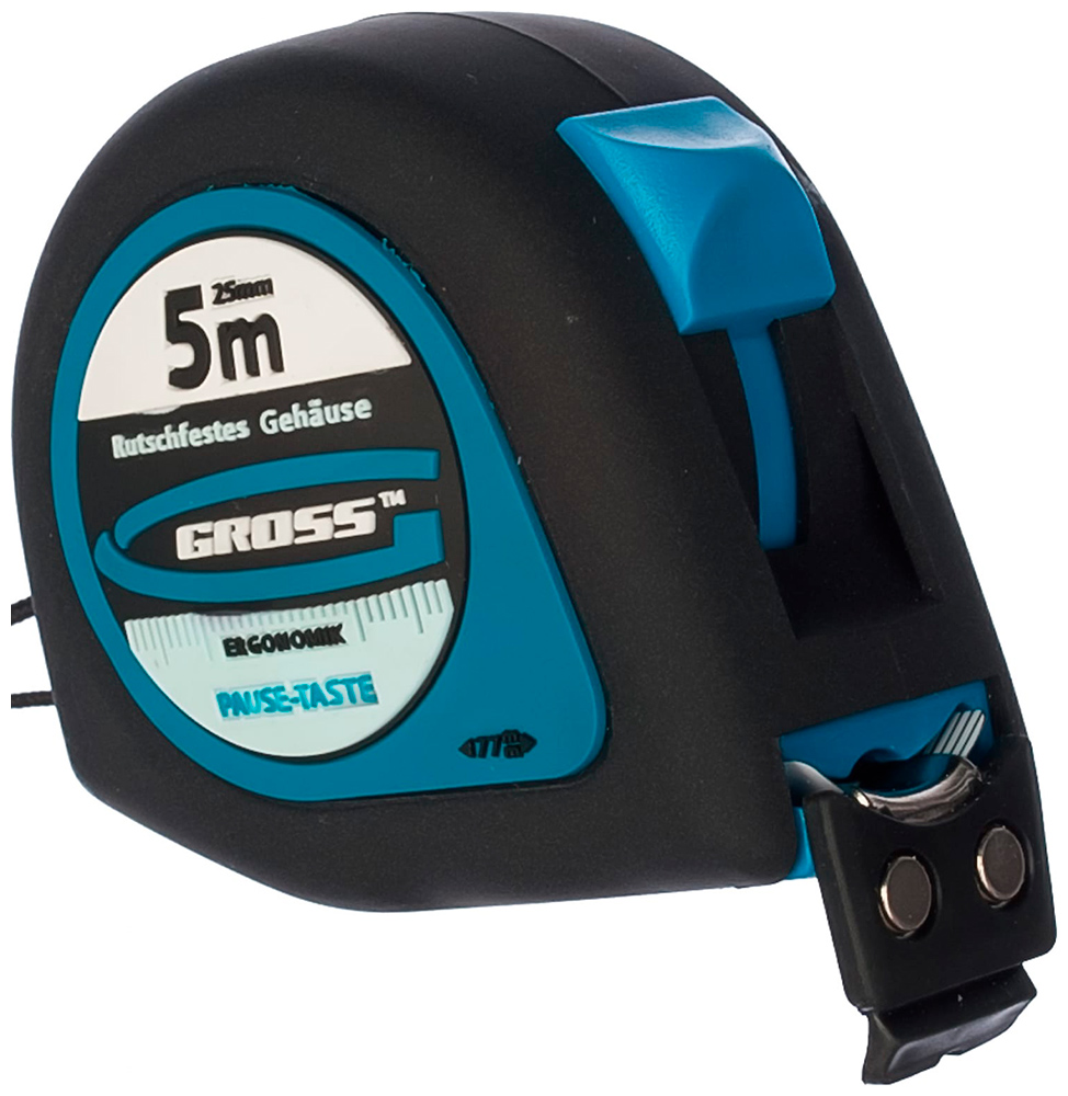 Рулетка Gross 31103, "Ergonomisch", 5 м x 25 мм, магнитный обрезиненный зацеп