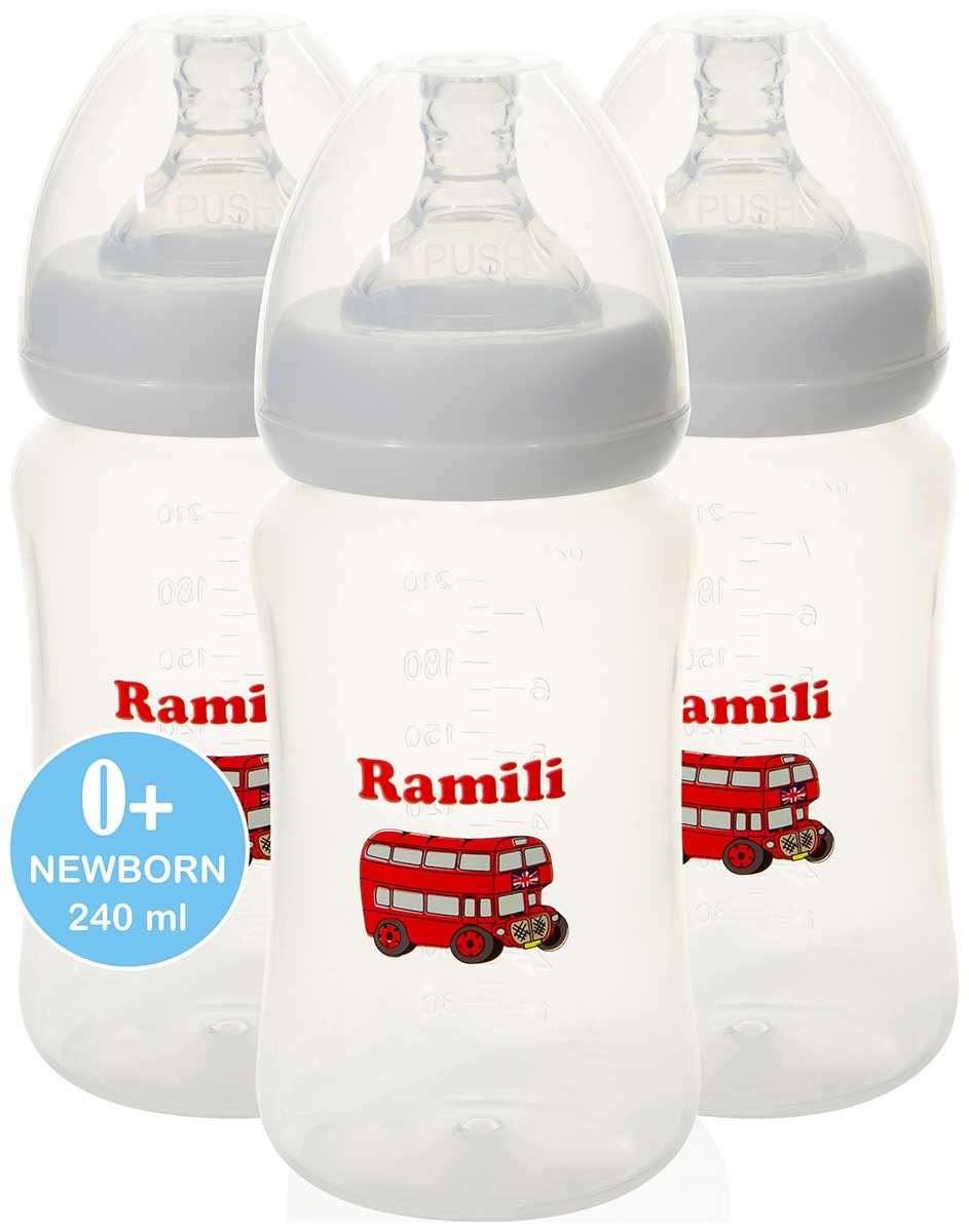 Набор из 3-х противоколиковых бутылочек Ramili Baby 240MLX3 240 мл. x3 0+ слабый поток