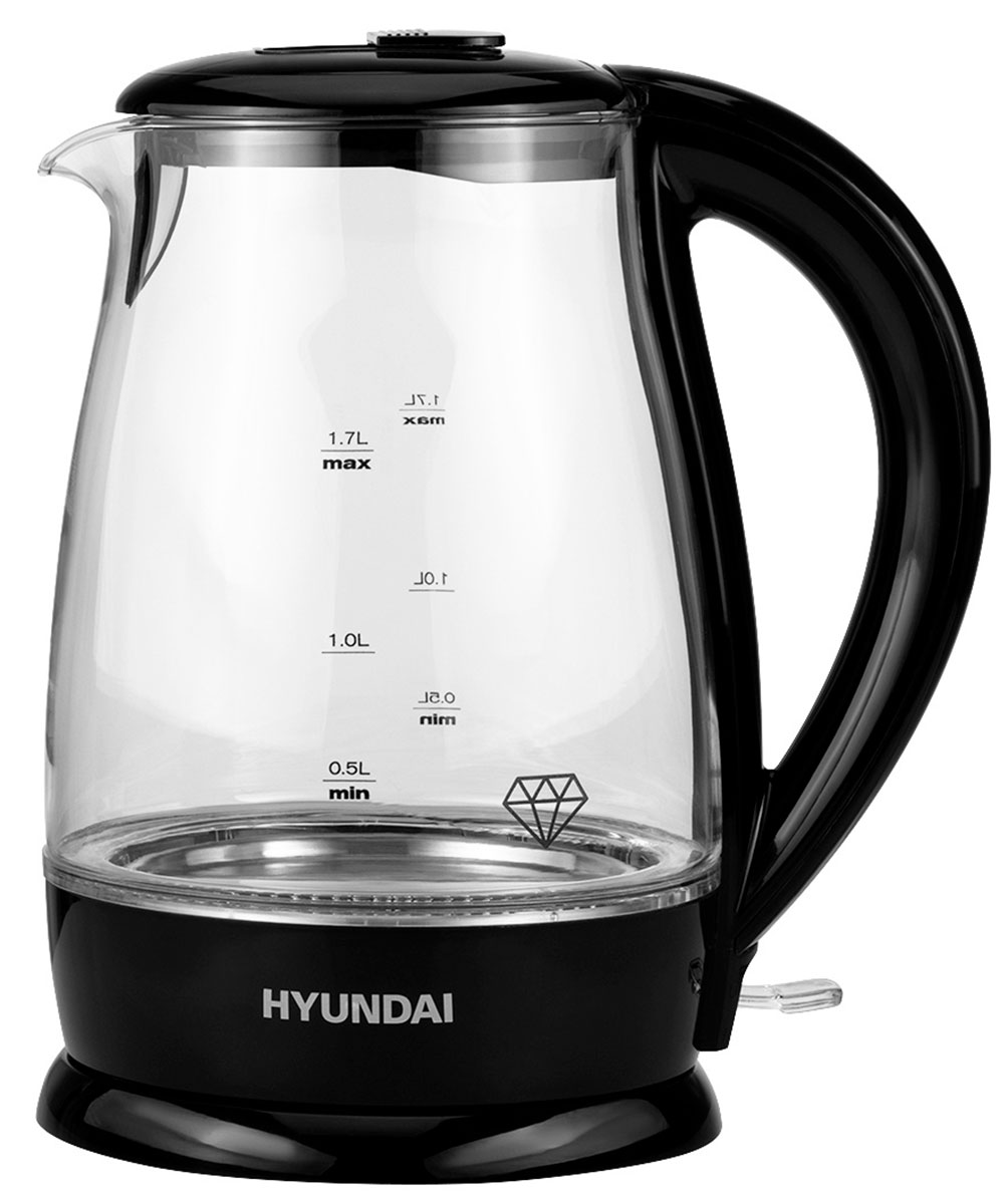 Чайник электрический Hyundai HYK-G2011, 1.7л., 2200Вт, черный (стекло/пластик)