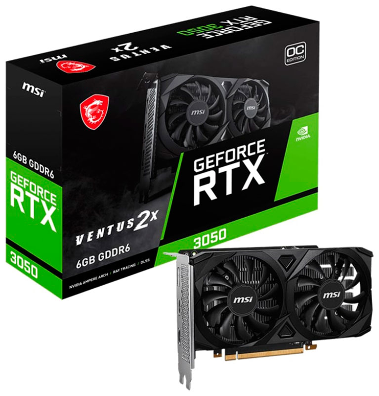 Видеокарта MSI GeForce RTX 3050 6Gb (RTX 3050 VENTUS 2X E 6G OC)