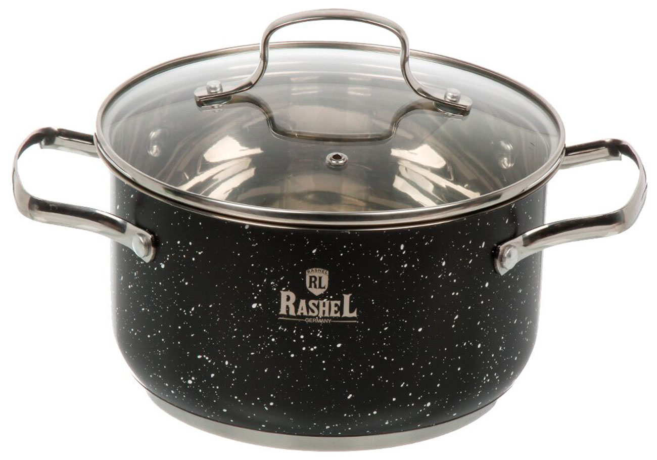 Кастрюля Rashel R-109v, нержавеющая сталь, 1.9 л, с крышкой, крышка стекло, индукция