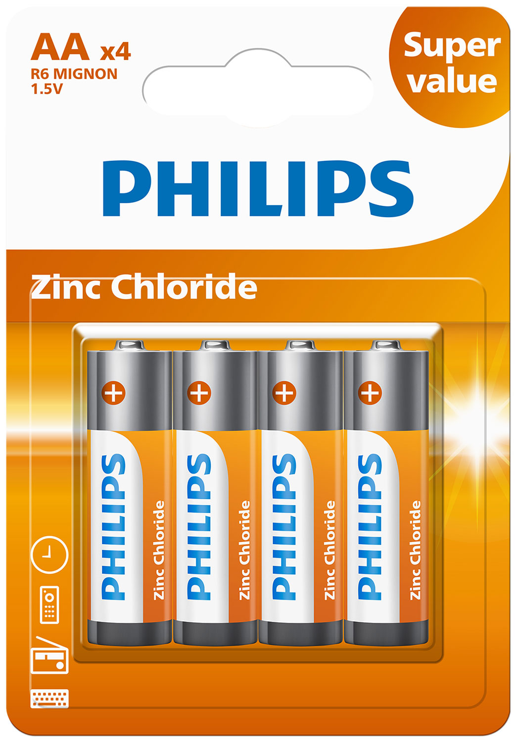 Батарейки цинково-хлоридные Philips Greatlife, 4AA, в блистере (R6G4B/97)