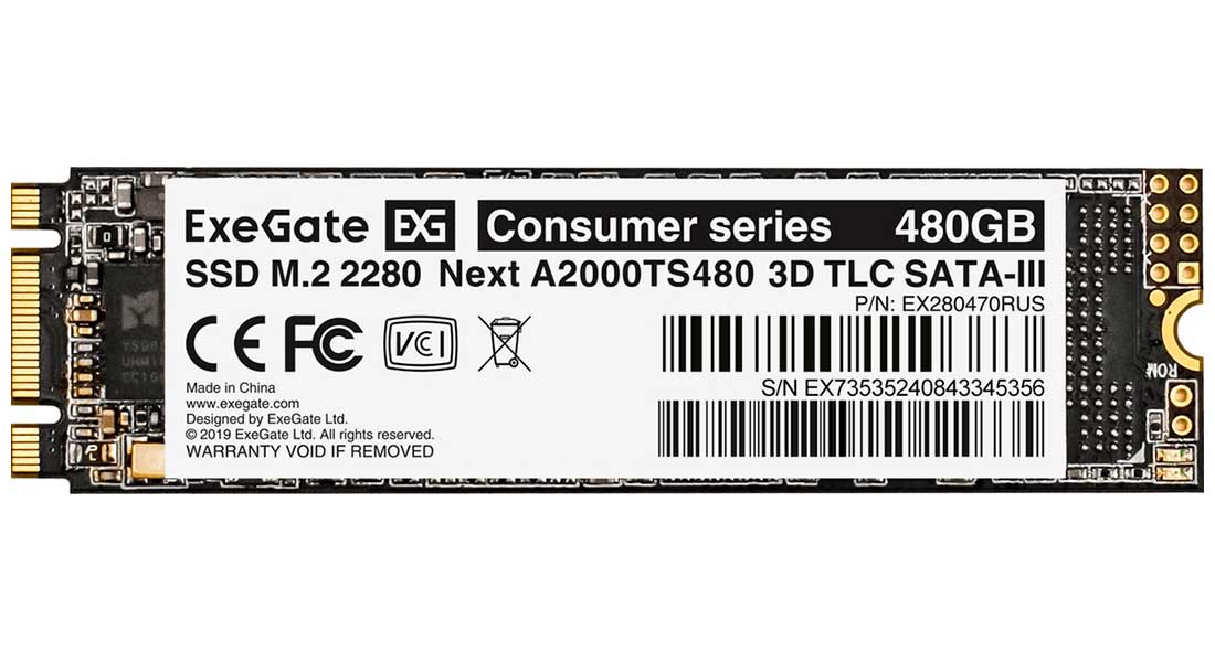 SSD накопитель ExeGate M.2 2280 480GB Next A2000TS480 SATA-III (EX280470RUS)