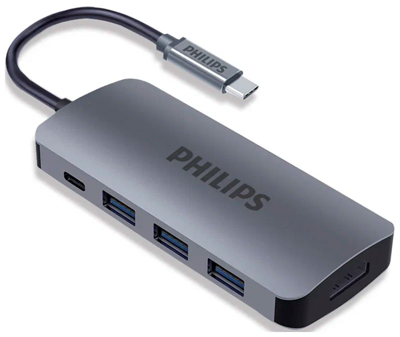 Хаб Philips USB С - HDMI+USB+PD, 5в1, длина кабеля 10см