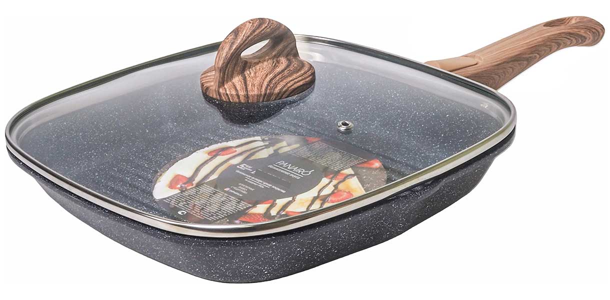 Сковорода-гриль   Panairo ECO induction с крышкой и съемной ручкой, 27х27 см, индукция (ECO-GRIL-27-Sruswd-K.wd-I)