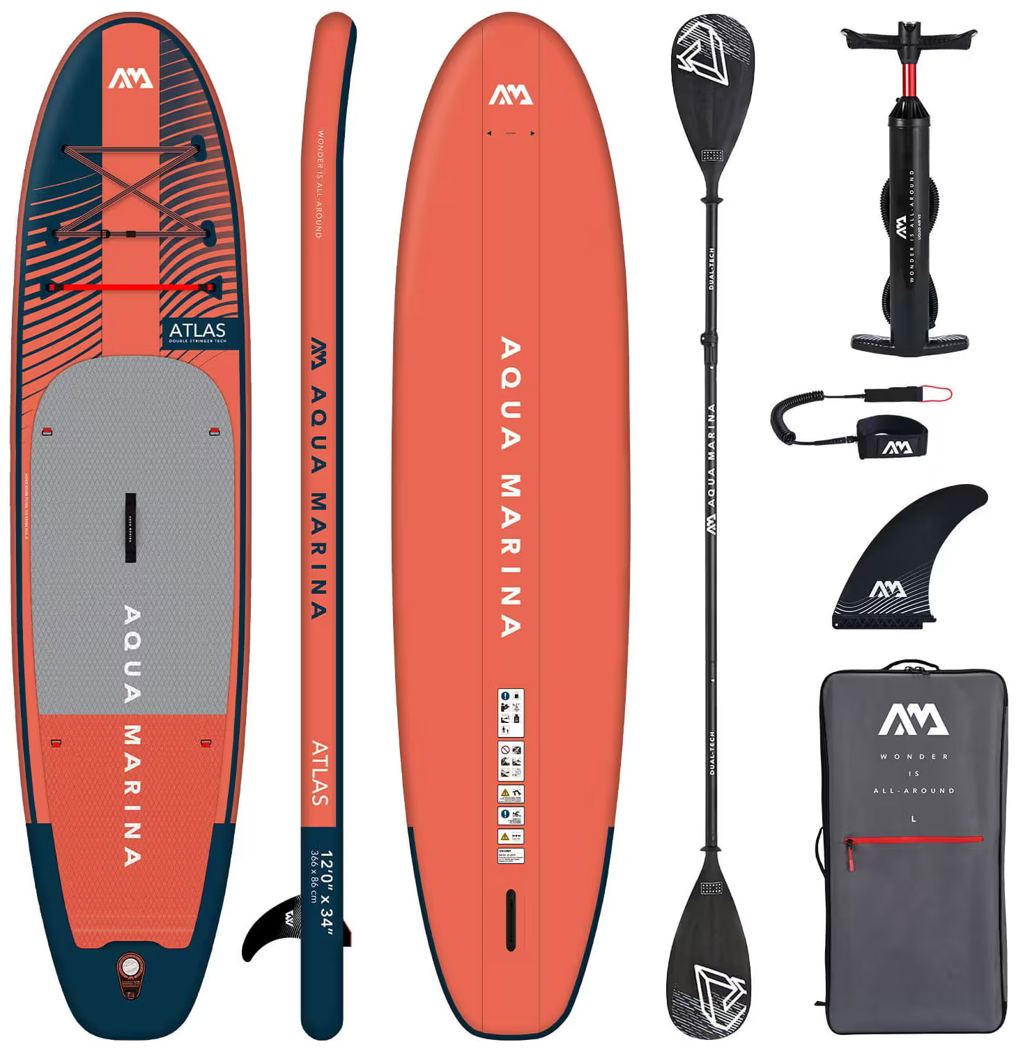 SUP-доска Aqua Marina Atlas, 366х86х15 см, насос, лиш, киль, ремнабор, сумка, до 180кг (BT-23ATP)