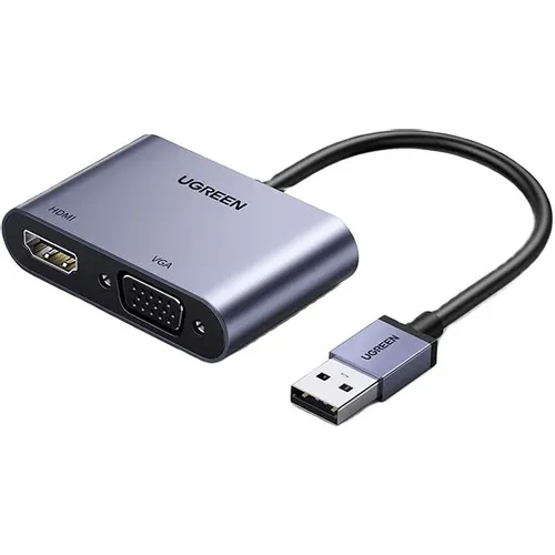 Переходник аудио-видео UGREEN CM449, USB Type-A (m) - HDMI (f), VGA, ver 1.3, 0.1м, серый [20518]