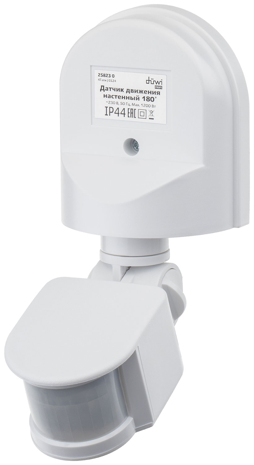 Датчик движения настенный Duwi DD-01, 180°, 10-420 с, 12 м, 1200 Вт, IP44, белый (25823 0)