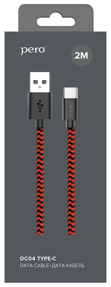 Дата-кабель Pero DC-04 Type-C 3А 2м Red-black Fast Charge