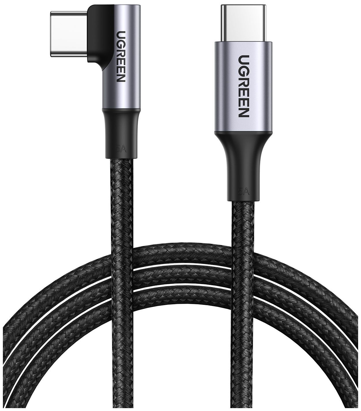 Кабель для зарядки и передачи данных Ugreen 90° угловой, USB C 2.0 - USB C 2.0, 5A, 2 м (70645)