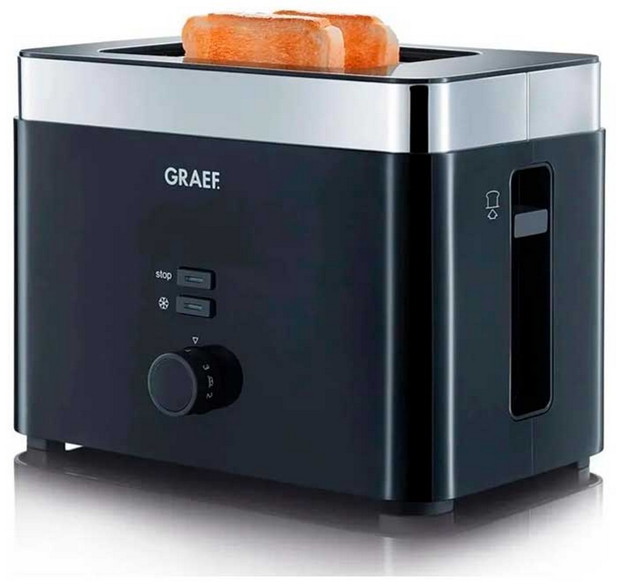 Тостер Graef TO 62, мощность 1000 Вт, решетка для подогрева булочек, черный