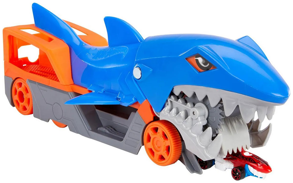 Набор игровой Hot Wheels Shark Transport Truck, Грузовик Голодная акула с хранилищем для машинок (GVG36)