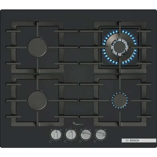 Газовая варочная панель Bosch PPH6A6I40O, 4 конфорки, закаленное стекло, черный