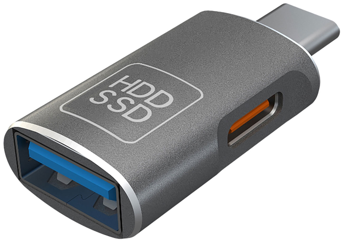 Адаптер Pero AD16 OTG, USB-C TO USB-A 3.0 + USB-C, серый (PRAD16BL)