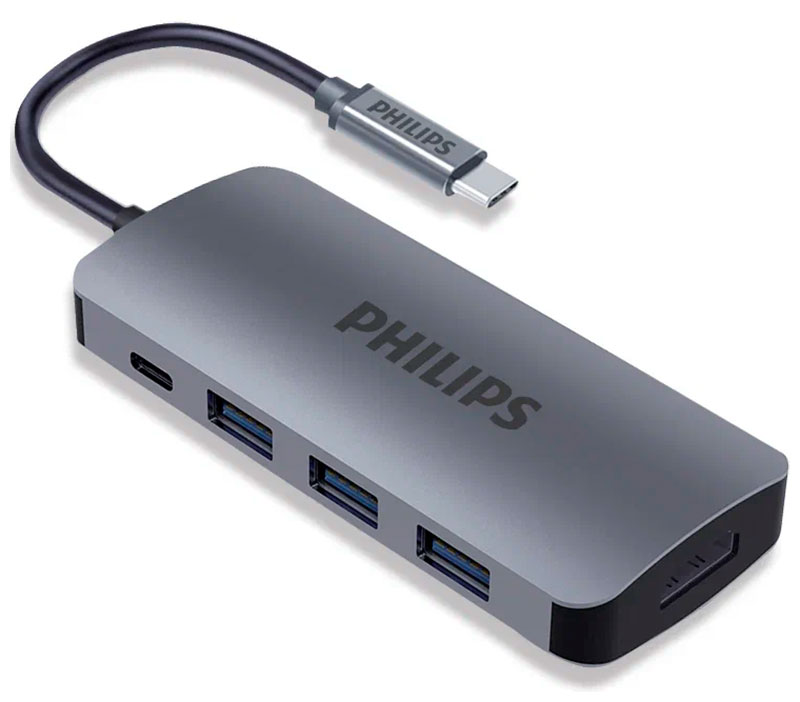 Хаб Philips USB С - HDMI+USB A+USB C, 5в1, длина кабеля 10см