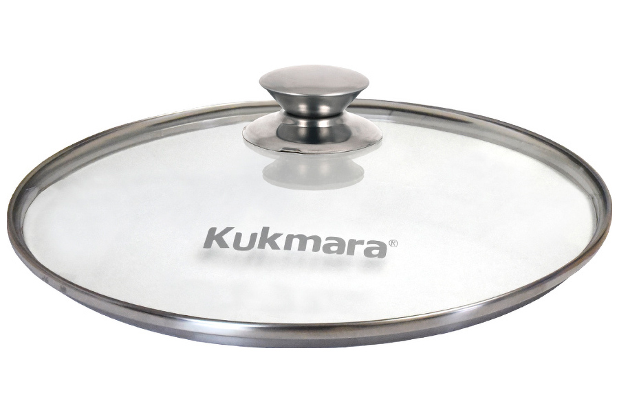 Крышка стеклянная Kukmara 28 см, с ободом и ручкой из нерж.стали, деколь серая (с28т112)