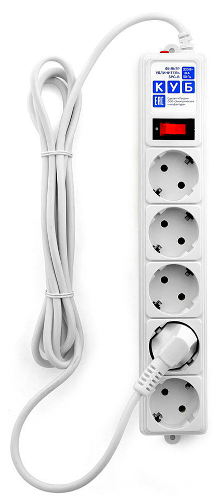Сетевой фильтр  PowerCube B, 3 м, 5 розеток, белый (SPG-B-10 WHITE)
