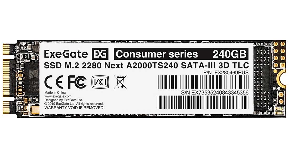 SSD накопитель ExeGate M.2 2280 240GB Next A2000TS240 SATA-III (EX280469RUS)