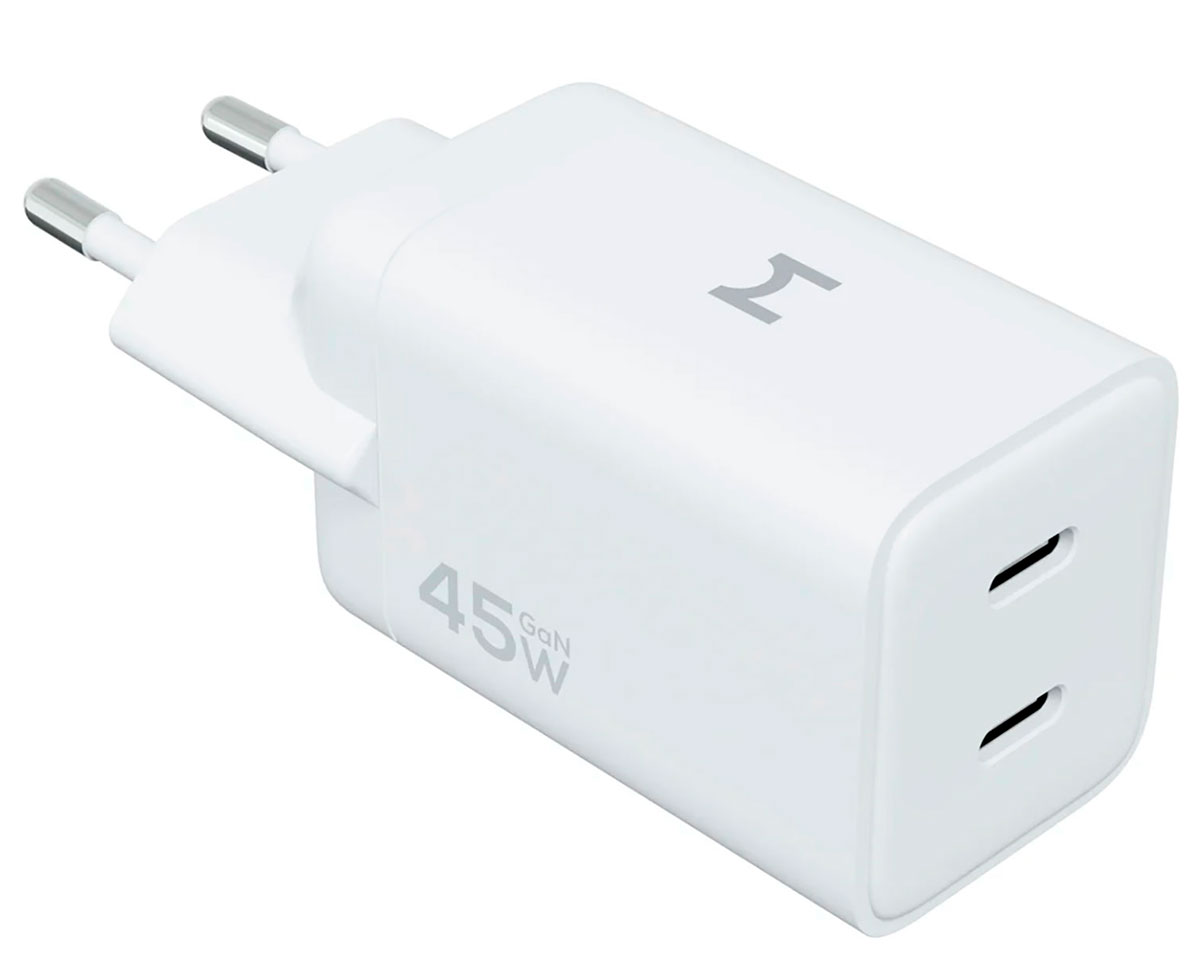 Компактное сетевое зарядное устройство Magssory Nano Pro 45w Gan Duo port wall Charger с функцией быстрой зарядки, белый