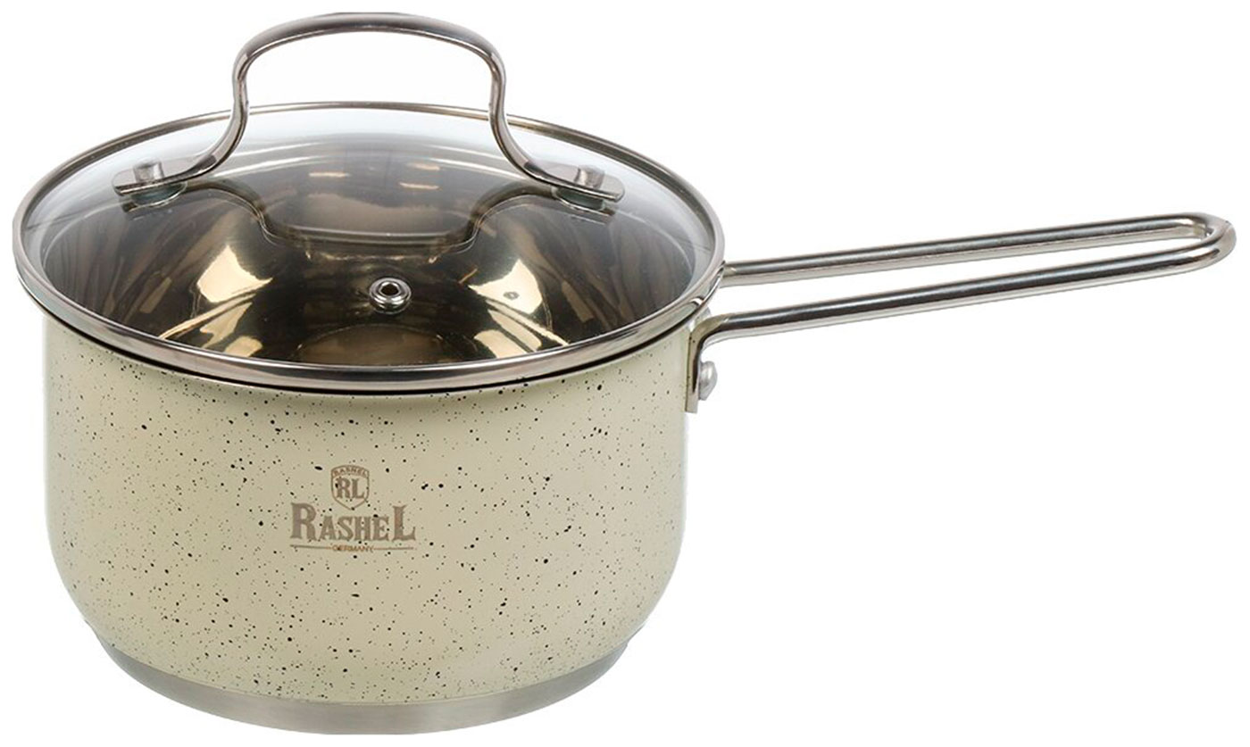 Ковш Rashel R-10/109в, 2 л, из нержавеющей стали, со стеклом. кр. 16х10.5 см цвет: кремовый гранит