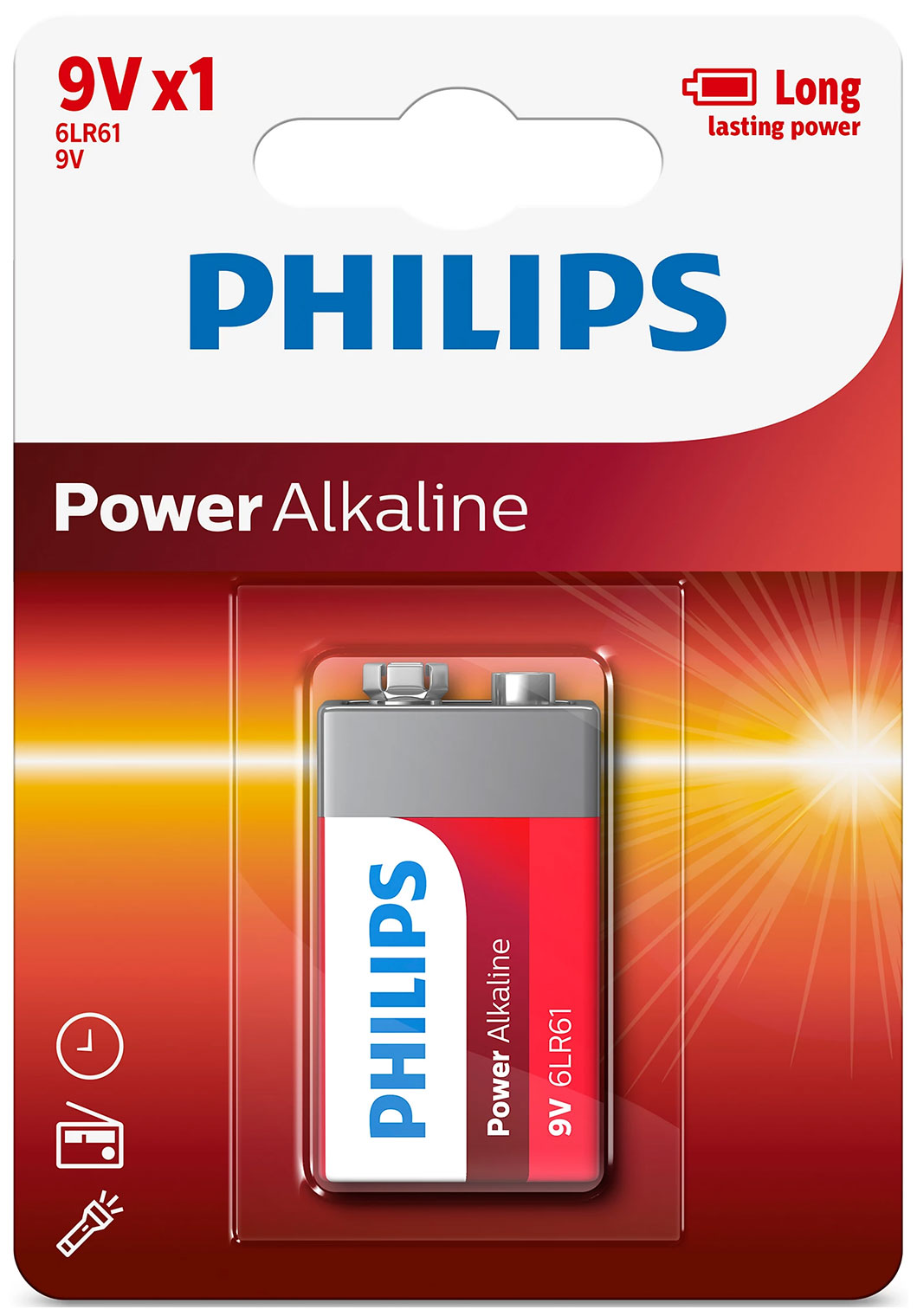 Батарейка Philips Power Alkaline, щелочная, 9V, в блистере (6LR61P1B/97)