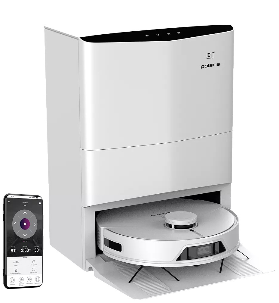Робот-пылесос Polaris PVCRAC 7750 WIFI IQ Home, влажная и сухая уборка, белый