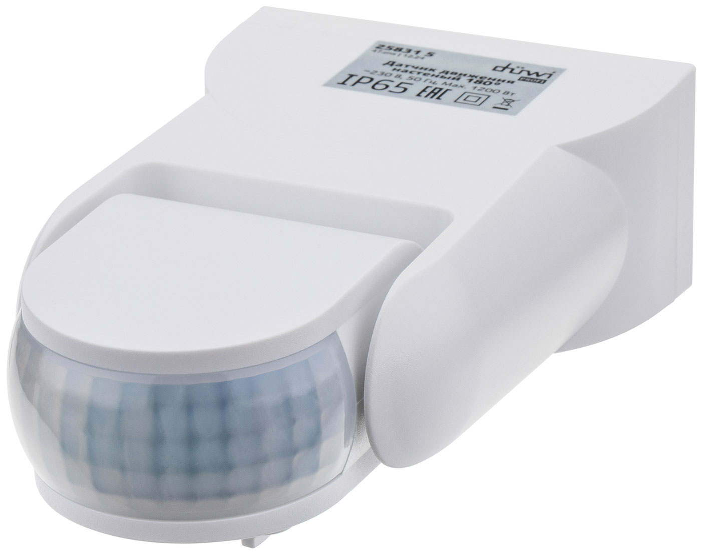 Датчик движения настенный Duwi DD-02, 180°, 10-900 с, 12 м, 1200 Вт, IP65, белый (25831 5)