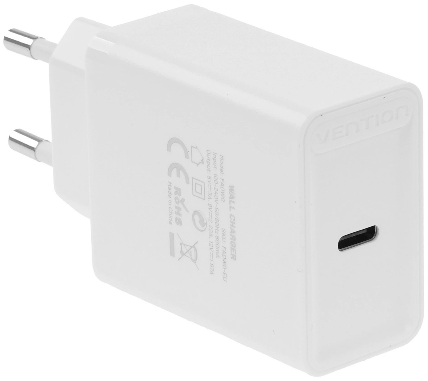 Сетевое зарядное устройство Vention на 1 порт USB C QC 4.0, белый (FADW0-EU)