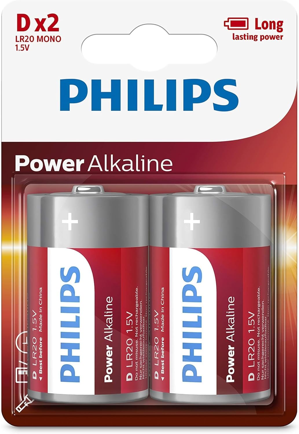 Батарейка Philips Power Alkaline, щелочная, 2 D, в блистере (LR20P2B/97)