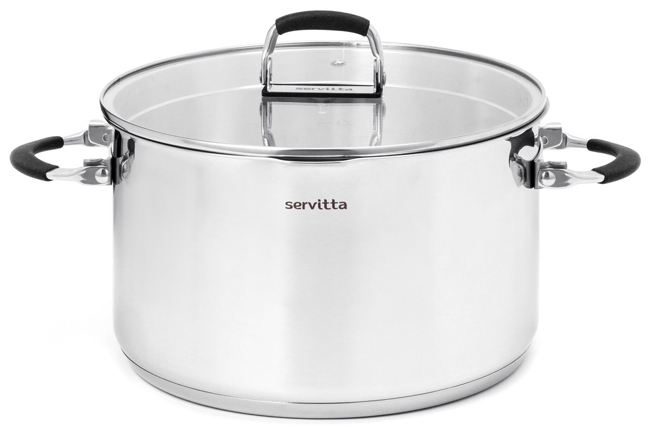 Кастрюля Servitta Terso, 1.8 литра, с крышкой, ручками-трансформерами и носиком для слива (Sr0280)