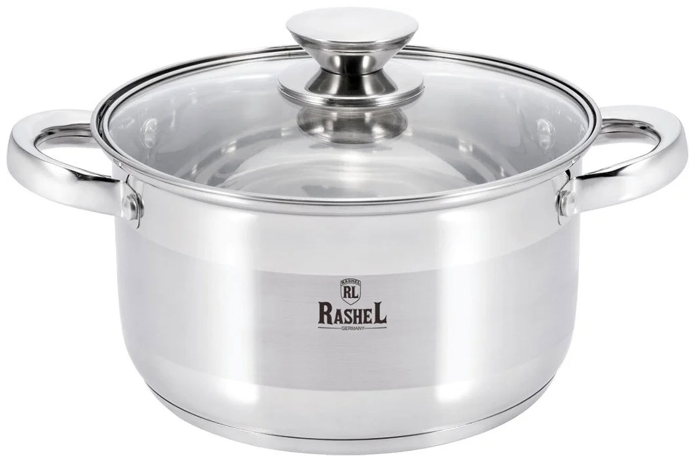 Кастрюля Rashel R-1500х, 1,5 л, из нержавеющей стали, cтеклянная крышка (14х9 см)