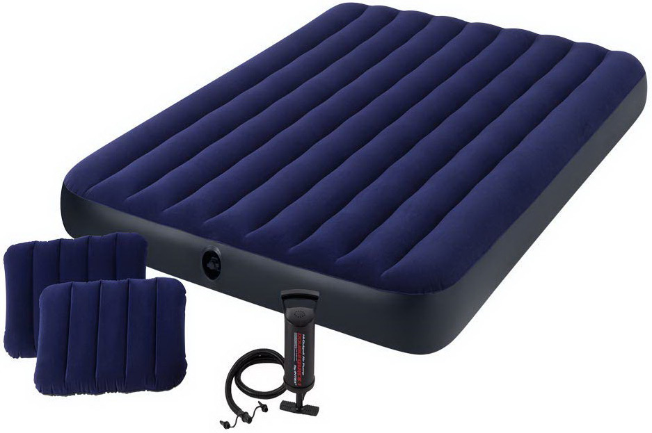 Надувной матрас Intex Classic Downy Airbed Fiber-Tech, 152х203х25см с подушками и насосом, 64765