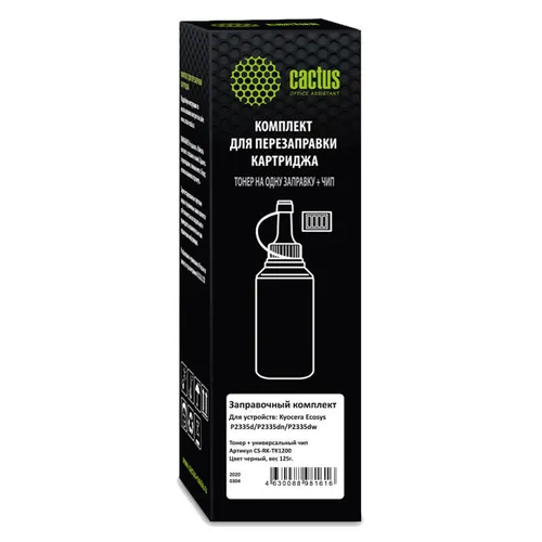 Тонер Cactus CS-RK-TK1200, для Kyocera Ecosys P2335d/P2335dn/P2335dw, черный, 125грамм, флакон, чип