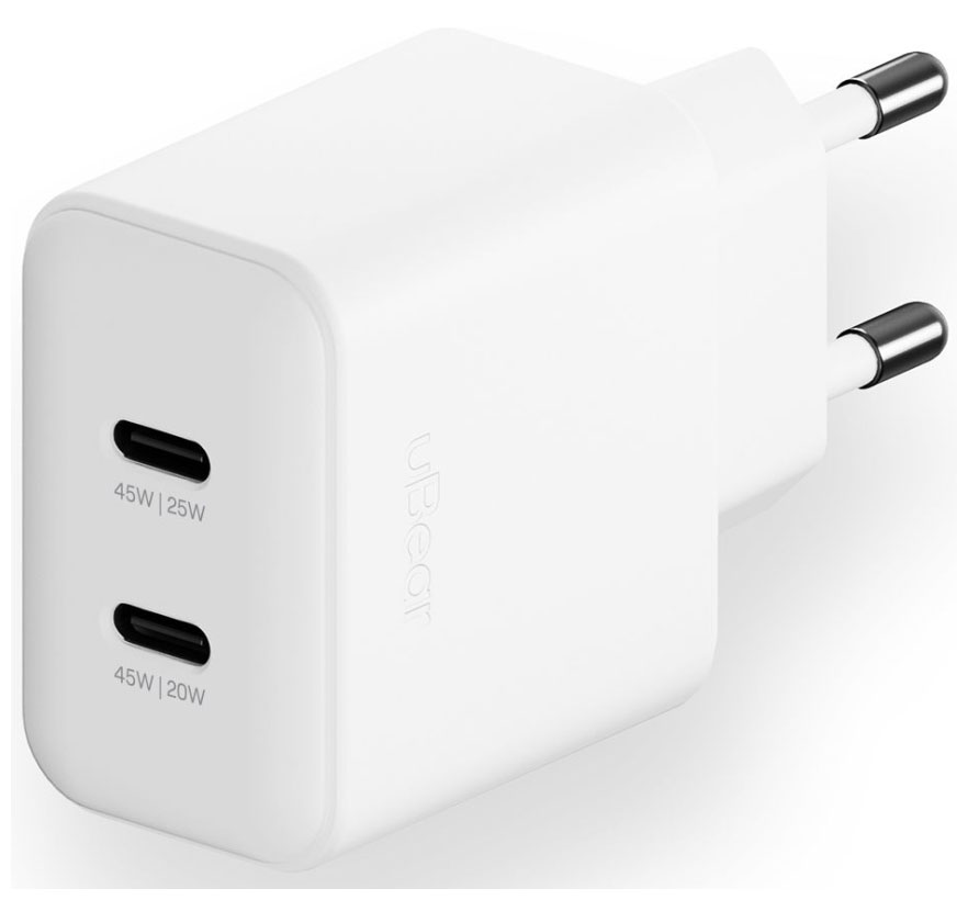Зарядное устройство uBear Motion, GaN, 45 Вт, белый (WC17WH45-2C)