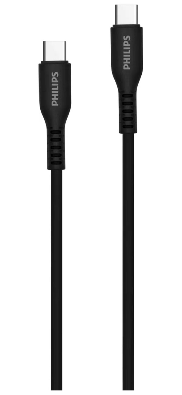 Кабель Philips USB C - USB C, 60W, 1.2 м, силиконовый, черный (DLC8601B/74)