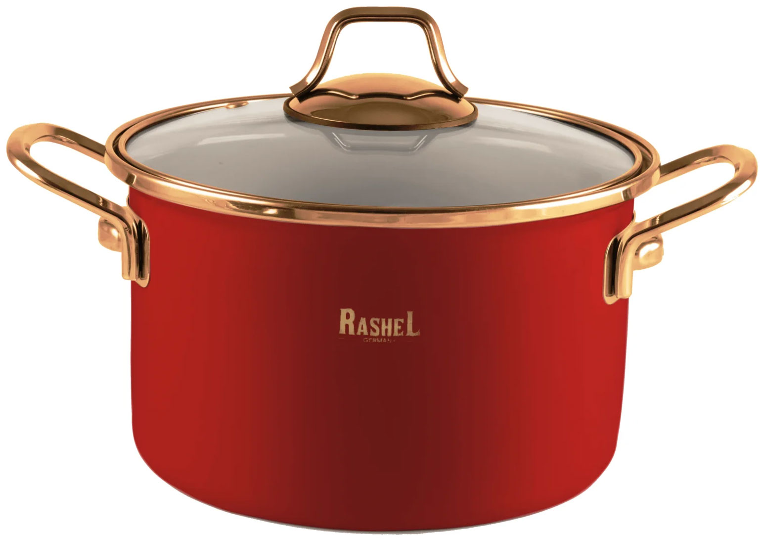 Кастрюля Rashel R-05520, 4 л, эмалированная, золото/красный