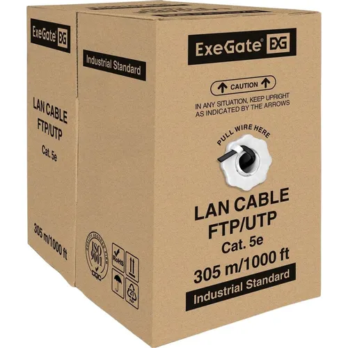 Кабель EXEGATE UTP4-C5e-CU-S24-OUT-PE-BK-305-FLUKE UTP UTP, кат.5E, 305м, 4 пары, 24AWG, медь, одножильный, черный
