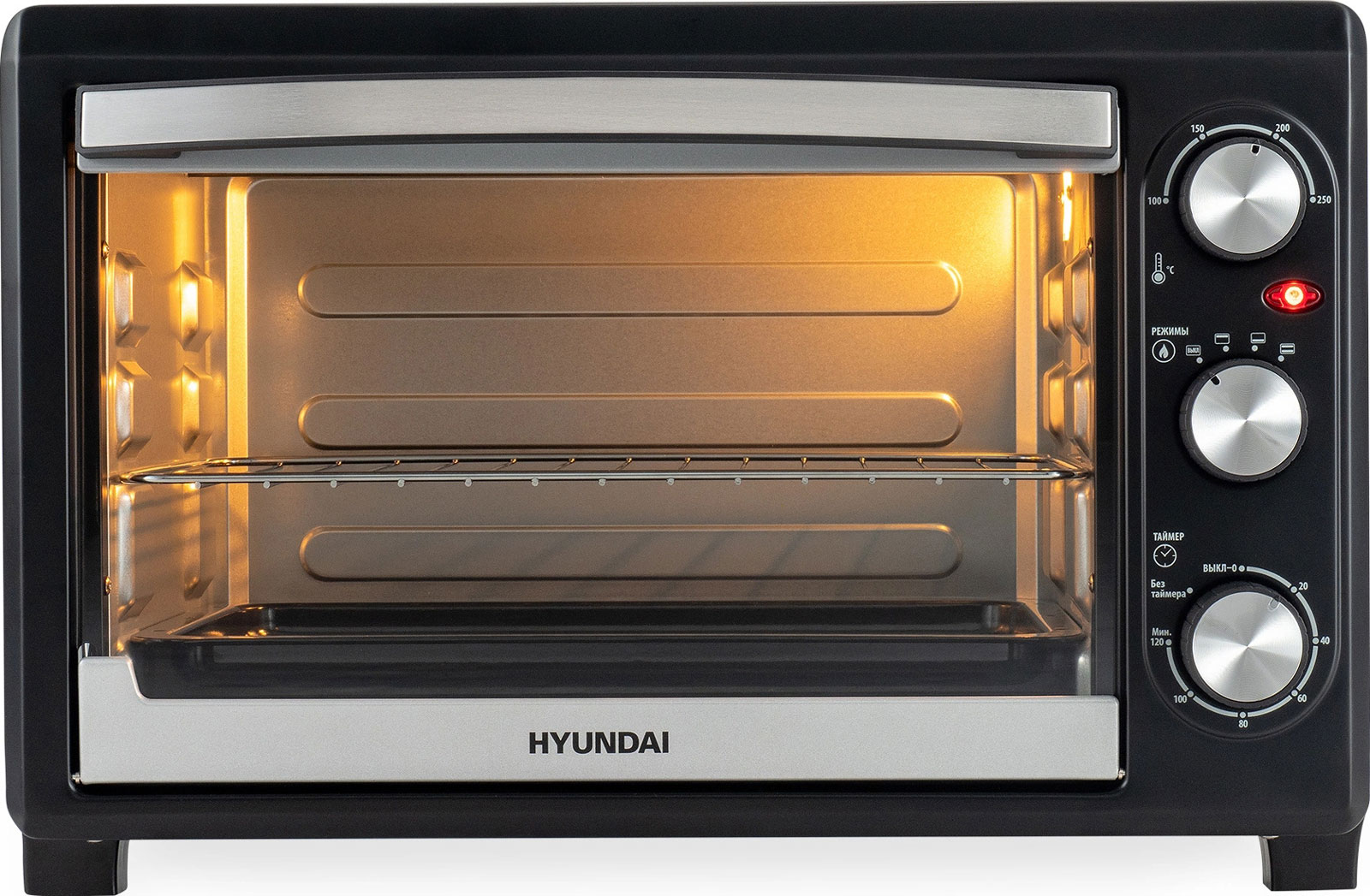 Мини-печь Hyundai MIO-HY073 26 л., 1500 Вт, серебристый/черный