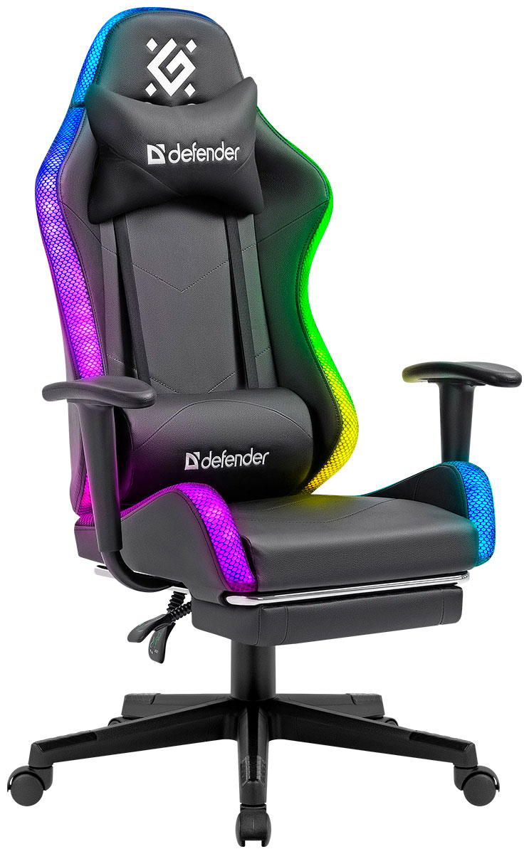 Игровое кресло  Defender Watcher, черный, подсветка, полиуретан