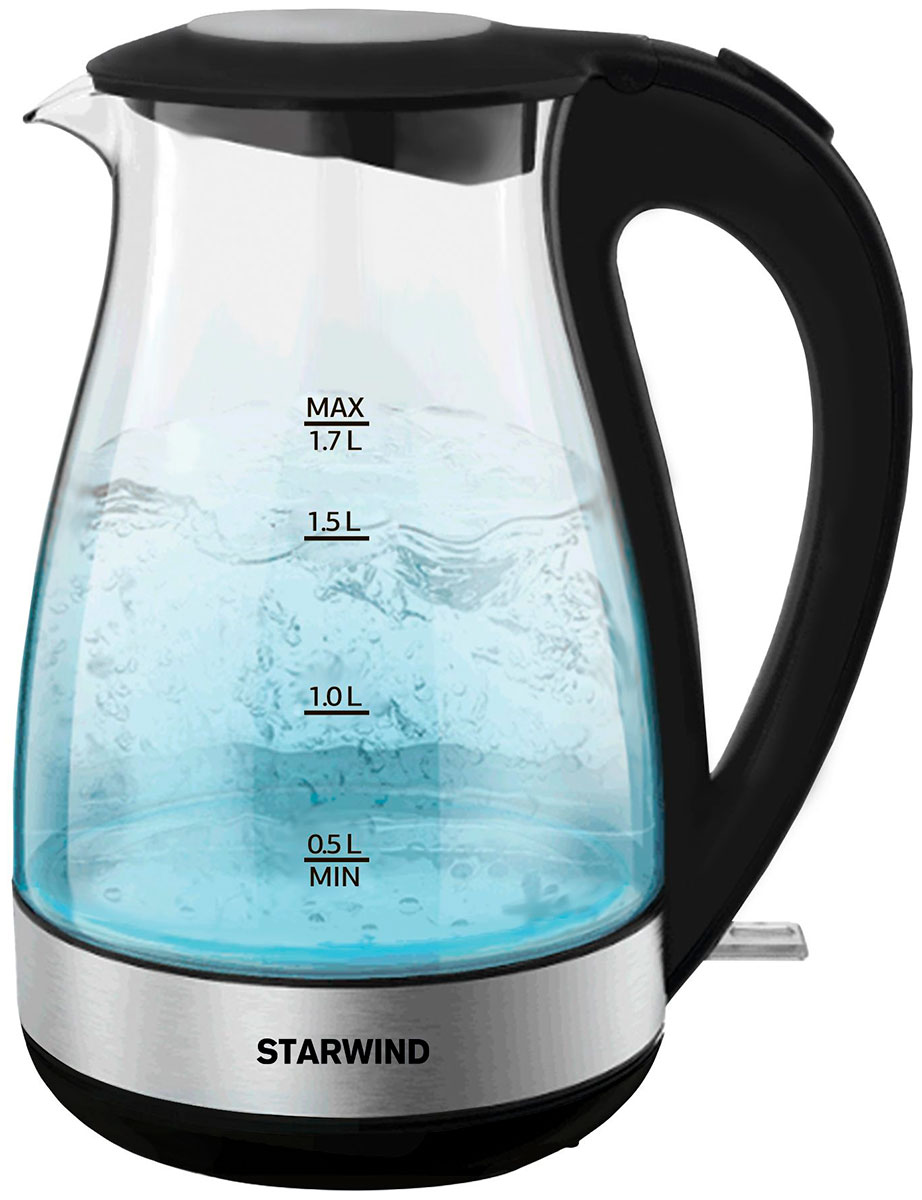 Чайник электрический Starwind SKP3039, 1.7 л, 2200 Вт, черный, стекло