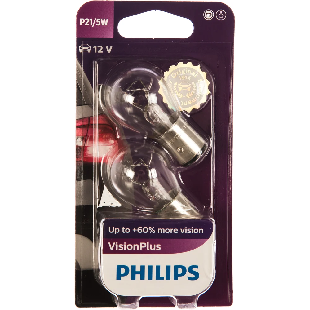 Автолампа PHILIPS P21/5W BAY15d+60% VISION PLUS 12V /1/10 P-12499VP2бл