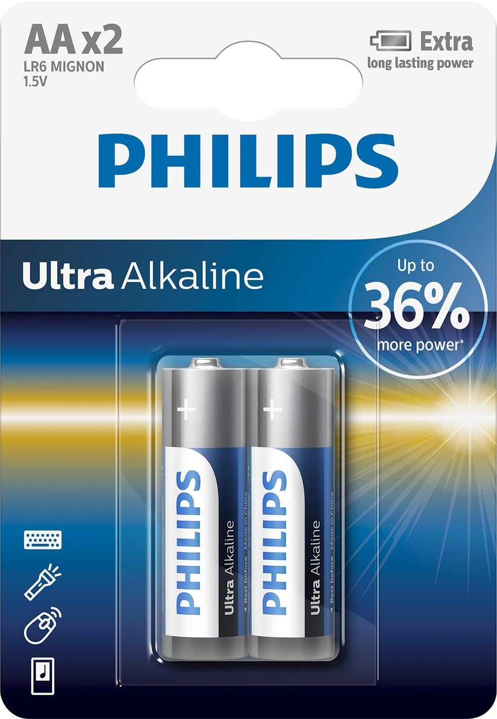 Батарейка Philips Ultra Alkaline, щелочная, 2 AAA, в блистере (LR03E2B/97)