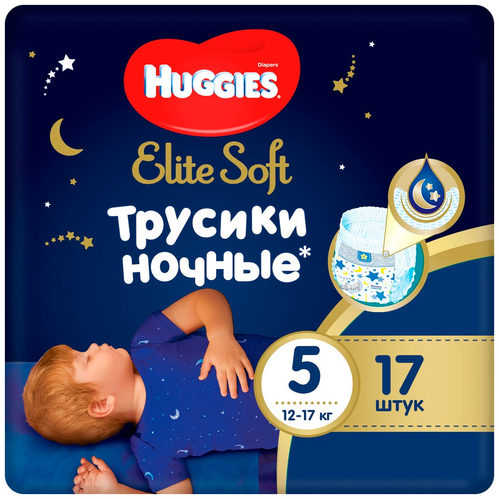 Ночные трусики-подгузники  Huggies Elite Soft 5 12-17 кг 17 шт.