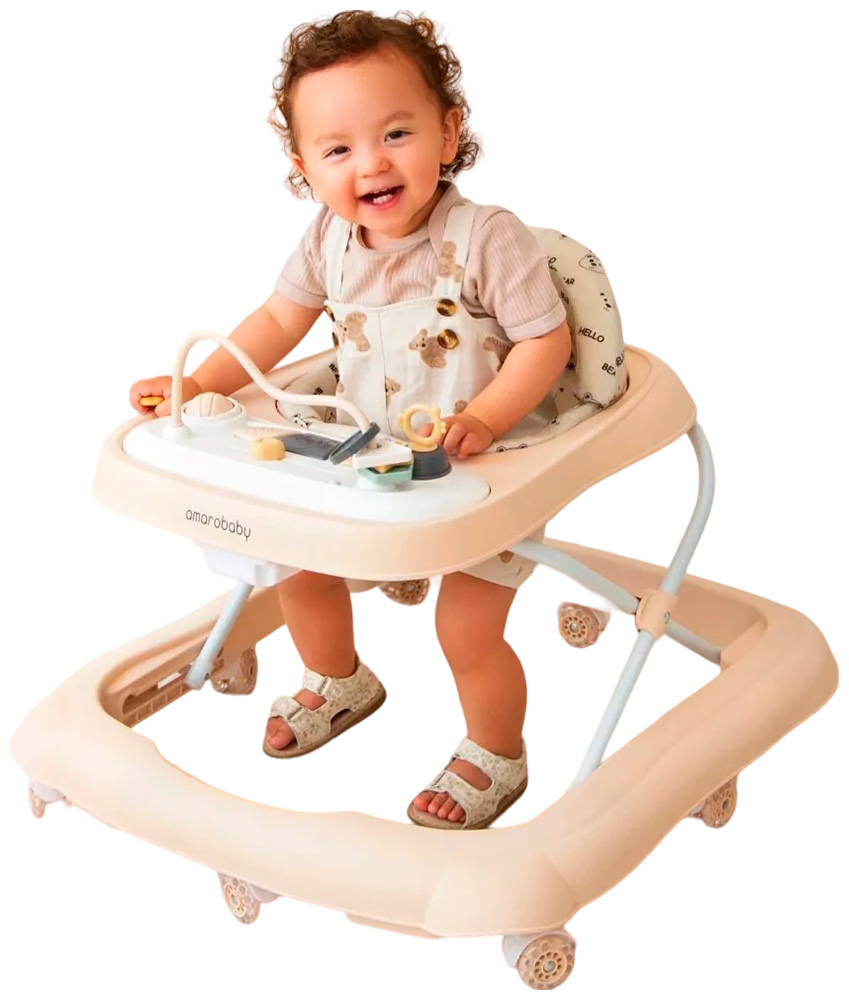 Ходунки Amarobaby с электронной игровой панелью Happy Steps AB23-21HS-03, бежевый