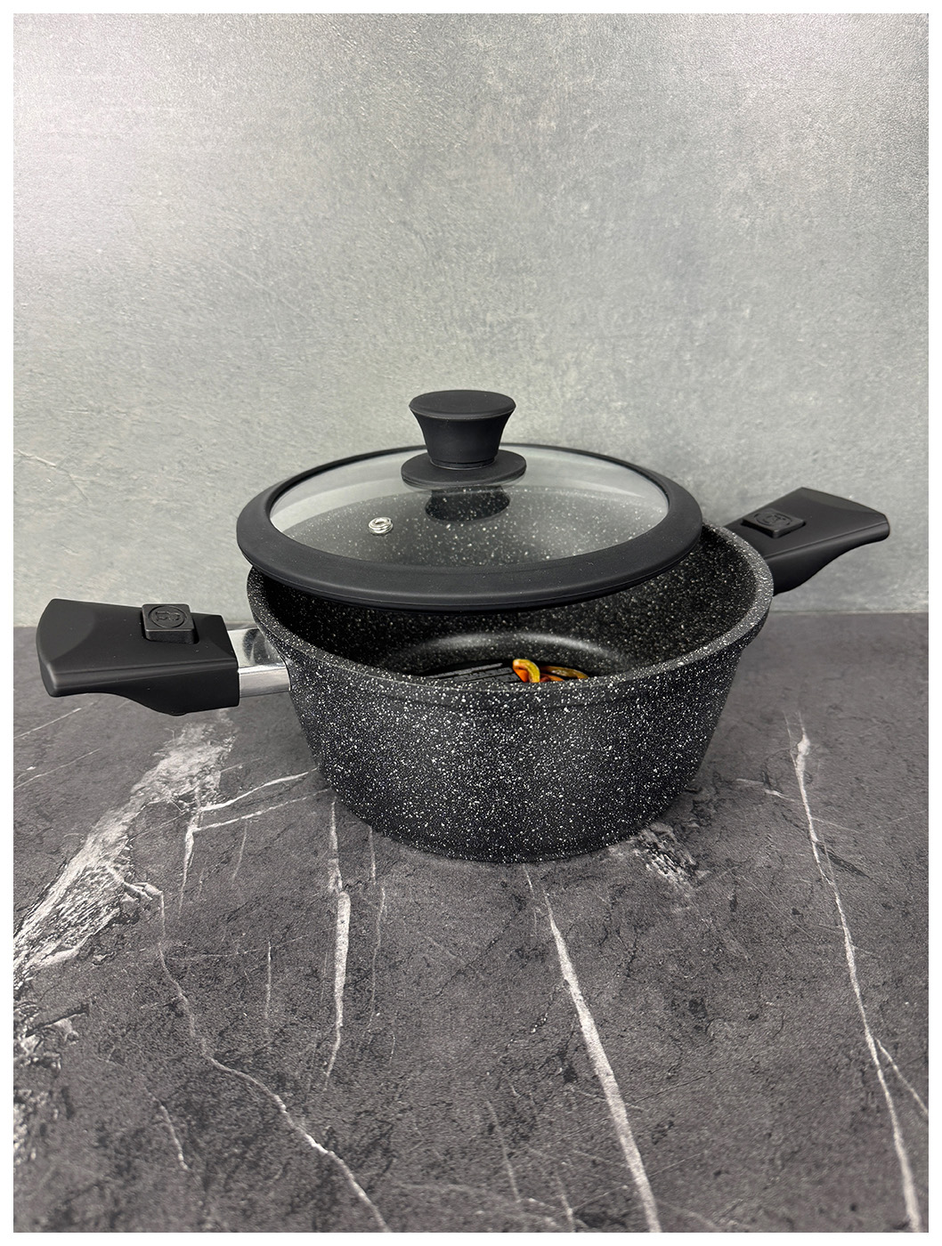 Кастрюля с крышкой и съемными ручками Panairo Harfe Black, 2 л (HA-KAS-2-S2-K.sil)