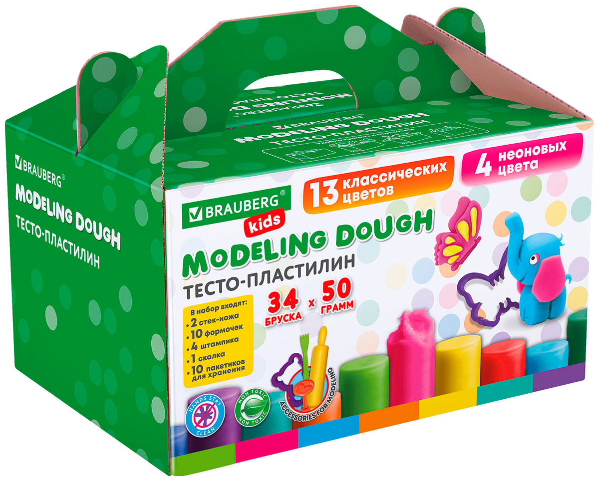 Пластилин-тесто для лепки  Brauberg KIDS, 34 шт (106723) TA1084