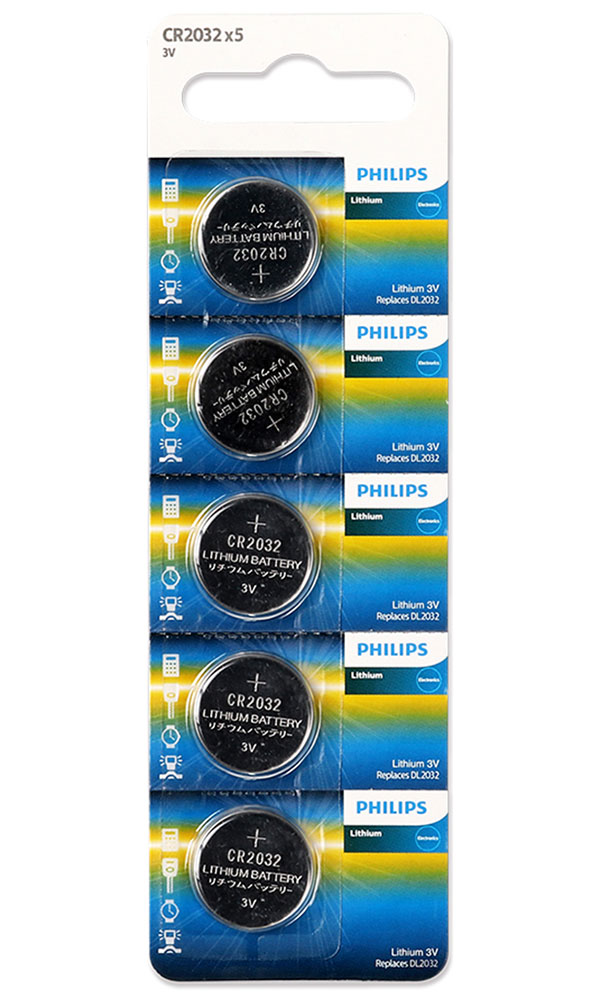 Батарейки Philips плоские, CR2032, литиевые, 5 шт., в блистере (CR2032P5B/97)