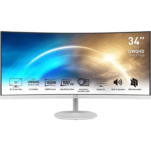 34" Монитор MSI Pro MP341CQW, 3440x1440, VA, 100Гц, 2хHDMI, 1хDP, изогнутый, белый [9s6-3pb2ct-025]