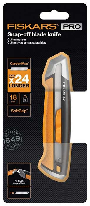 Нож  Fiskars канцелярский 18 мм CarbonMax 1027227